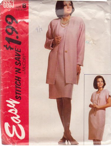 McCALL'S PATTERN 6653 SIZES 16-18-20 MISSES' UNLINED CARDIGAN AND DRESS