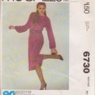 McCALL'S PATTERN 6730, DATED 1979, SIZE PETITE 6-8  MISSES' DRESS