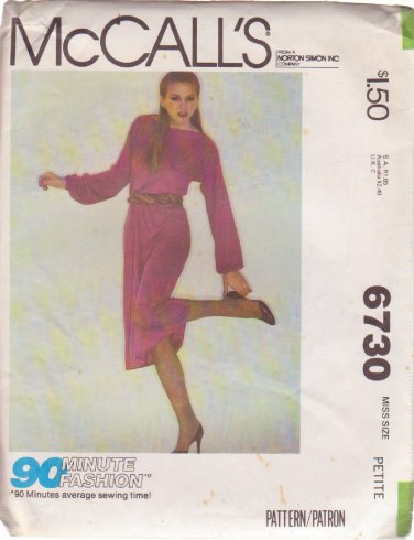 McCALL'S PATTERN 6730, DATED 1979, SIZE PETITE 6-8  MISSES' DRESS