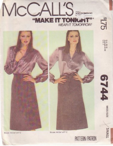 McCALL'S 6744 PATTERN SIZE SMALL 10-12 MISSES' WRAP SKIRT UNCUT