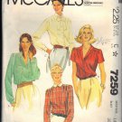 McCALL'S 7259 PATTERN DATED 1980 SIZE 14  MISSES' BLOUSES IN 4 VARAITIONS