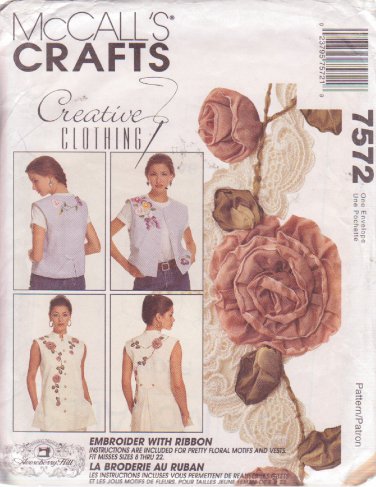 McCALL'S PATTERN 7572 SIZES S/M/L MISSES' VEST 2 LENGTHS w/FLORAL MOTIFS