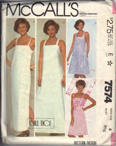 McCALL'S PATTERN 7574 SIZE 6 MISSES' SUNDRESSES 2 LENGTHS UNCUT