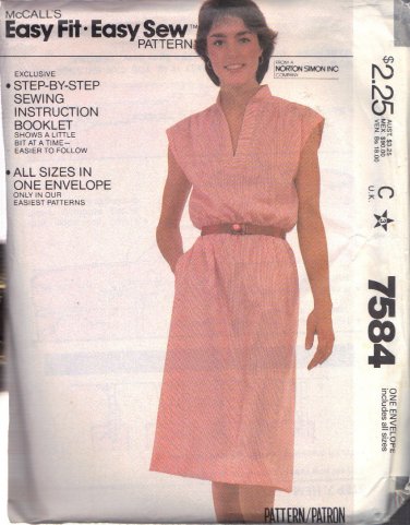 McCALL'S PATTERN 7584 SIZES PETITE 6-8, SMALL 10-12 MISSES' PULLOVER DRESS
