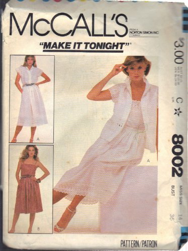 McCALL'S PATTERN 8002 SIZE 14 MISSES' BLOUSE CAMISOLE & SKIRT