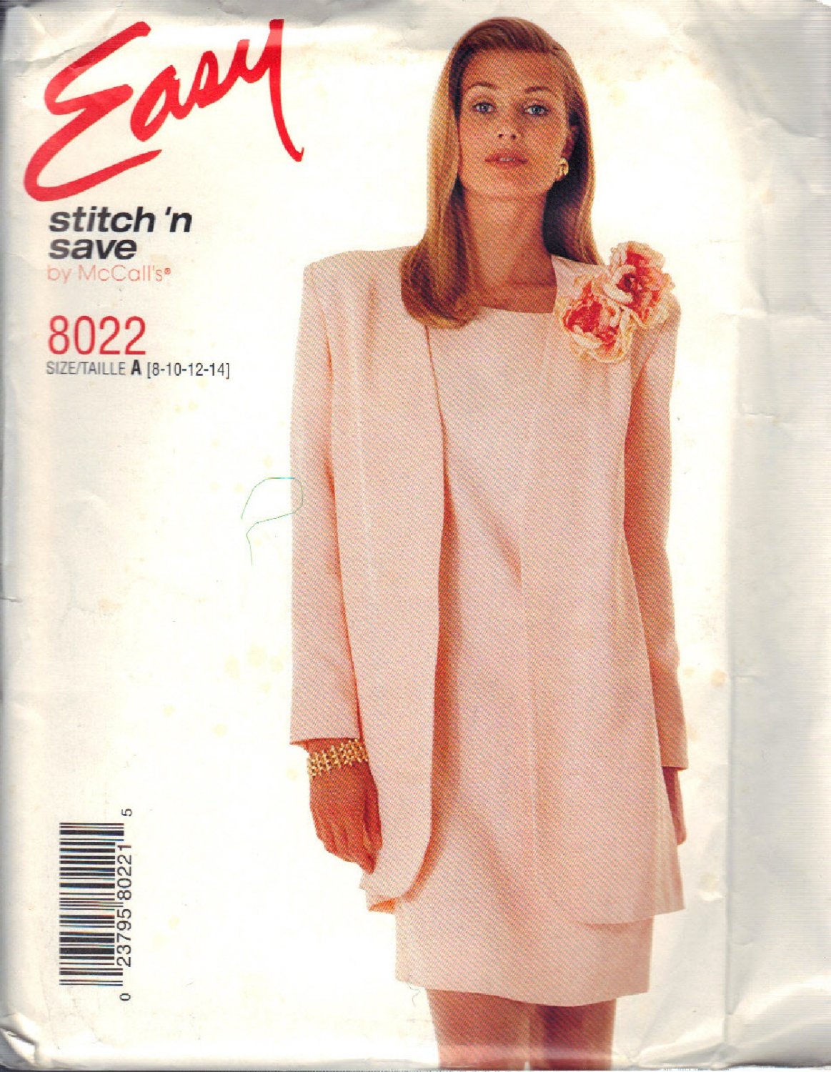 McCALL'S PATTERN 8022 DATED 1996 SIZES 8/10/12/14 MISSES' JACKET, DRESS ...