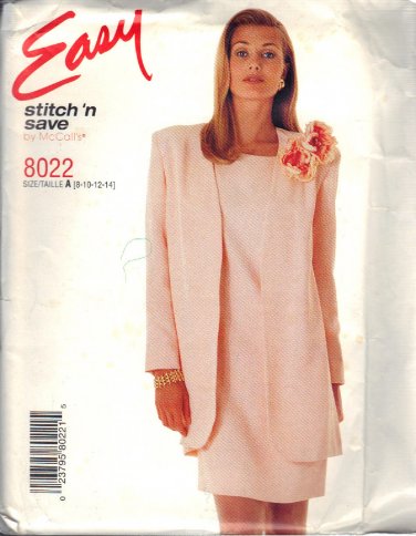McCALL'S PATTERN 8022 DATED 1996 SIZES 8/10/12/14 MISSES' JACKET, DRESS UNCUT