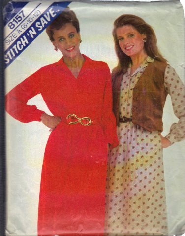 McCALL'S PATTERN 8157 DATED 1982 SIZES 8-10-12 MISSES' DRESS AND VEST UNCUT