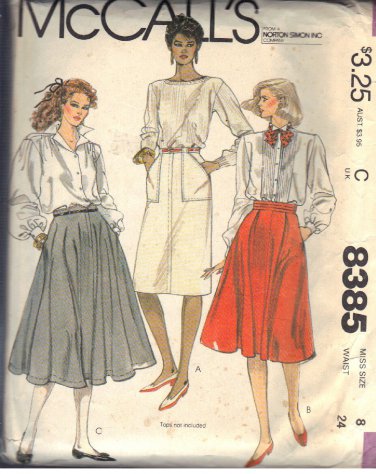 McCALL'S PATTERN 8385 DATED 1983 SIZE 8 MISSES' SKIRTS IN THREE VERSIONS UNCUT