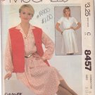 McCALL'S PATTERN 8457 SIZES 8/10  MISSES' SHIRTWAIST DRESS AND VEST