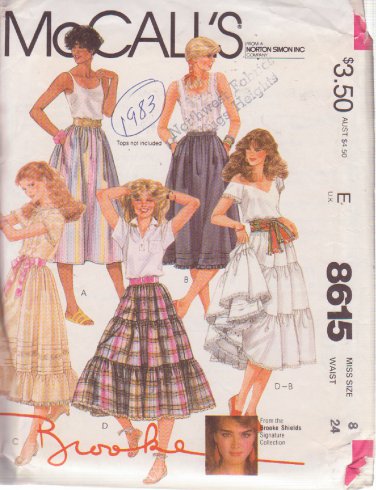 McCALL'S PATTERN 8615 SIZE 8 MISSES' SKIRT IN 4 VARIATIONS by Brooke Shields