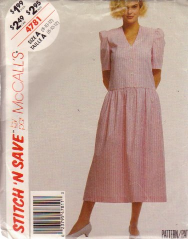 McCALL'S PATTERN 4781 SIZE 8 MISSES' DRESS