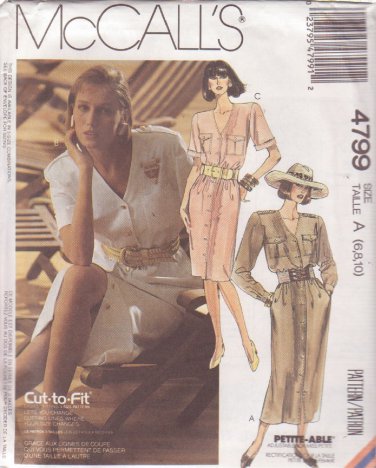 McCALL'S PATTERN 4799 SIZES 6/8/10 MISSES&acirc;�� DRESS 3 VARIATIONS, 2 LENGTHS UNCUT