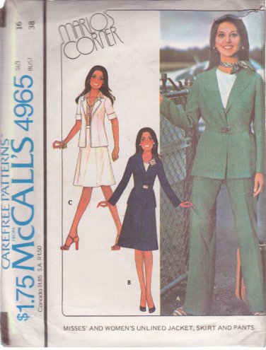 McCALL'S VINTAGE 1976 PATTERN 4965 SIZE 16 MISSES' JACKET SKIRT PANTS