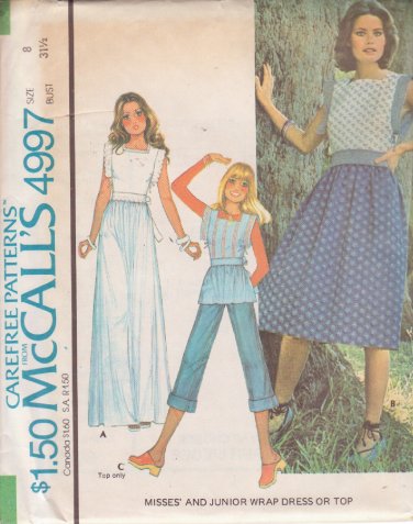 McCALL'S VINTAGE 1976 PATTERN 4997 SIZE 8 MISSES' WRAP DRESS OR TOP UNCUT