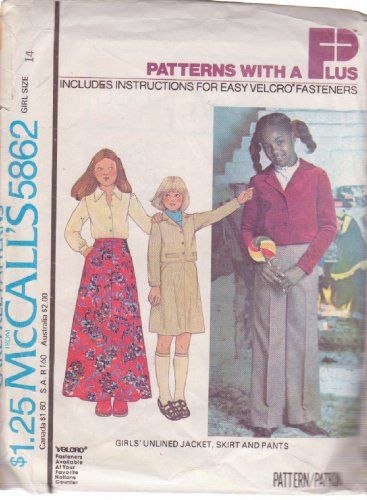 McCALL'S PATTERN 5862 SIZE 14 GIRL'S JACKET, SKIRT AND PANTS