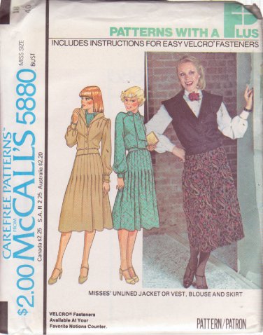 McCALL'S PATTERN 5880 SIZE 18 MISSES' UNLINED JACKET, VEST, BLOUSE, SKIRT UNCUT