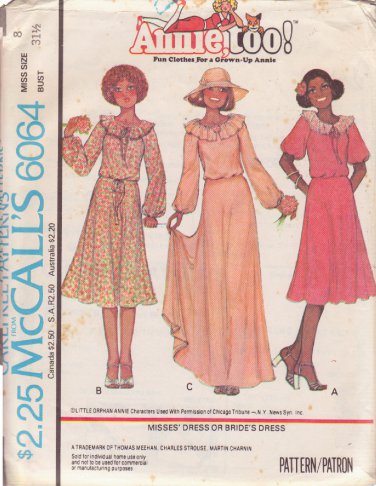McCALL'S VINTAGE 1978 PATTERN 6064 SIZE 8 DRESS OR BRIDE'S DRESS