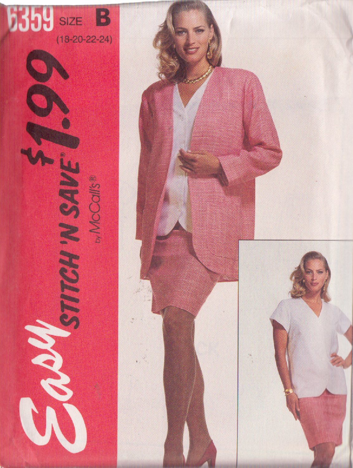 McCALL'S VINTAGE 1993 PATTERN 6359 SIZE 18/20/22/24 MISSES' JACKET TOP ...