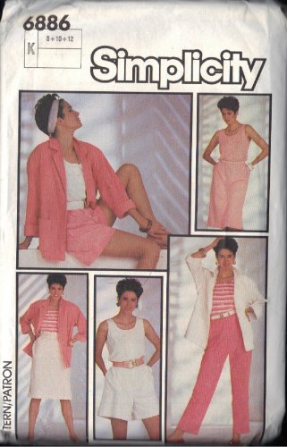 SIMPLICITY PTRN 6886, SIZE 8/10/12 MISSE'S TOP,JACKET,PANTS,SHORTS,SKIRT UNCUT