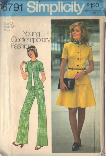 Simplicity pattern 6791 SZ 14 dated 1974, Misses' short 2-piece dress,top,pants #2