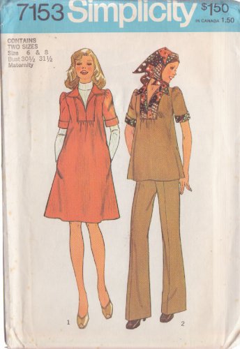 SIMPLICITY VTG 1975 PTRN 7153 SZ 6/8 MISSES' MATERNITY DRESS OR TOP PANTS SCARF FF
