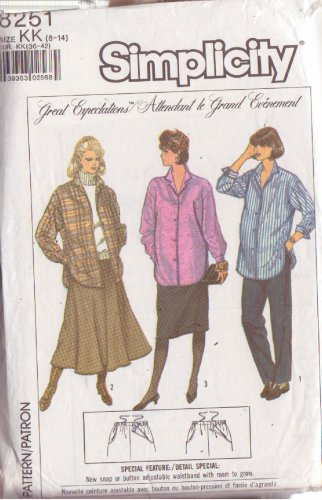 SIMPLICITY PATTERN 8251 SIZE 8 MISSES MATERNITY SKIRT, PANTS, SHIRT