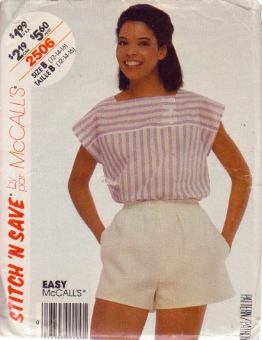 McCALL'S PATTERN 2506 SIZE 12/14 MISSES' TOP & SHORTS