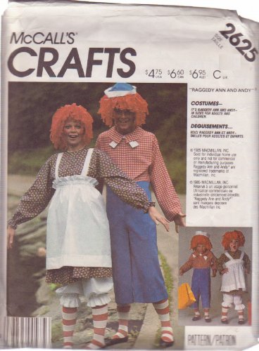 McCALL'S PATTERN 2625 SIZE MD ADULT&acirc;��S RAGGEDY ANN & ANDY COSTUME