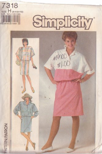 SIMPLICITY VINTAGE 1986 PATTERN 7318 SIZE 6 & 8 MISSES' BLOUSON DRESS