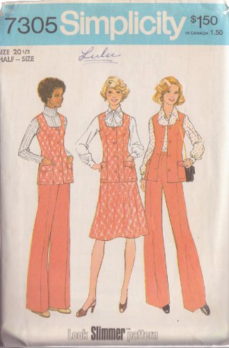 SIMPLICITY 7305 PATTERN SIZE 20 1/2 MISSES' VEST, SKIRT AND PANTS