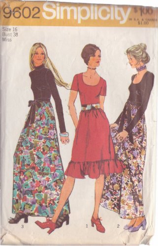 SIMPLICITY VINTAGE 1971 PATTERN 9602 SIZE 16 MISSES' EVENING DRESS 2 LENGTHS