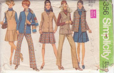 SIMPLICITY PATTERN 8356 SIZE 12 MISSES JACKET, SLEEVELESS JACKET, JUMPER, PANTS.