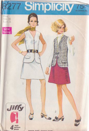 SIMPLICITY PATTERN 8277 SIZE 16 MISSES' JIFFY VEST & 1 PIECE SKIRT UNCUT