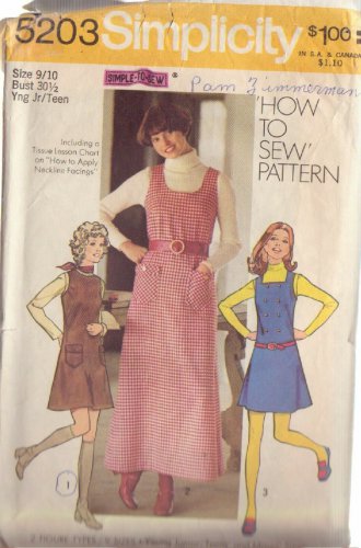 SIMPLICITY PATTERN 5203 SZ 9/10 TEENS JUNIORS JUMPER 2 LENGTHS NECKLINE INTEREST