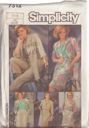 SIMPLICITY VTG 1985 PATTERN 7312 SIZE 6-8 MISSES' JACKET DRESS SKIRT TOP PANTS