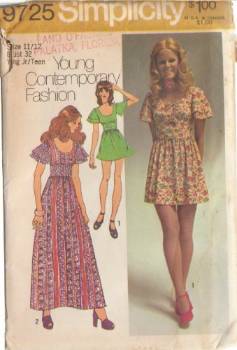 SIMPLICITY PATTERN 9725 SZ 11/12  MISSES' MINI & MAXI DRESS