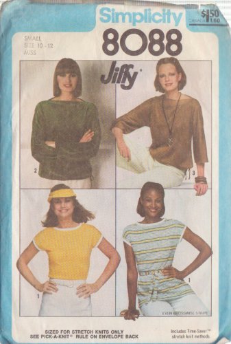 SIMPLICITY PATTERN 8088 SIZE 10/12 MISSES KNIT PULLOVER TOPS IN 3 VARIATIONS