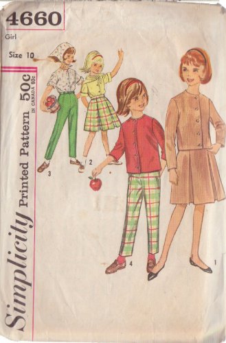SIMPLICITY VINTAGE PATTERN 4660 SIZE 10 GIRLS SKIRT BLOUSE PANTS SCARF