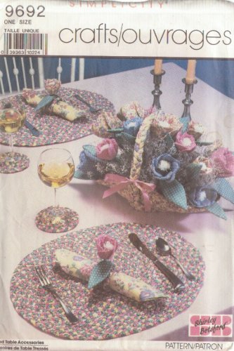 SIMPLICITY PATTERN 9692 BRAIDED PLACE MATS COASTERS BASKET NAPKIN RINGS FLOWERS
