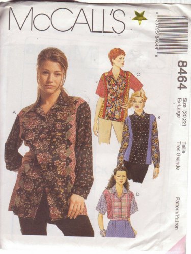 McCALL'S PATTERN 8464 SIZE XL 20/22 MISSES' TOP IN 2 LENGTHS UNCUT