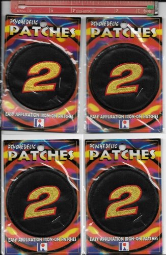 4 PACKAGED NUMBER 2 PATCHES  3 3/8" ROUND  IRON OR SEW ON