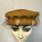VINTAGE LADIES' GOLD FELT HAT W/PEARLS & RHINESTONE ACCENTS  21" #142