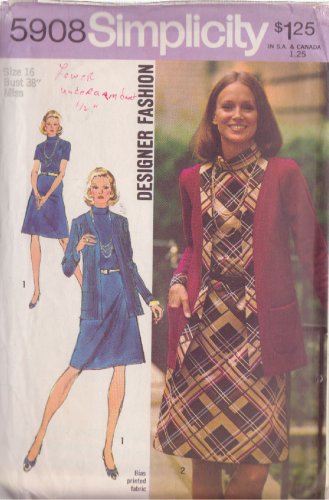 SIMPLICITY PATTERN 5908 SIZE 16 MISSES' DRESS & UNLINED CARDIGAN