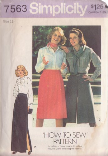 SIMPLICITY VINTAGE PATTERN 7563 SIZE 12 MISSES' SKIRT PANTSKIRT