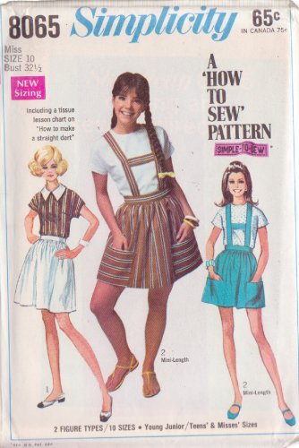 SIMPLICITY VINTAGE PATTERN 8065 SZ 10 MISSES' BLOUSE, SKIRT IN 2 LENGTHS UNCUT