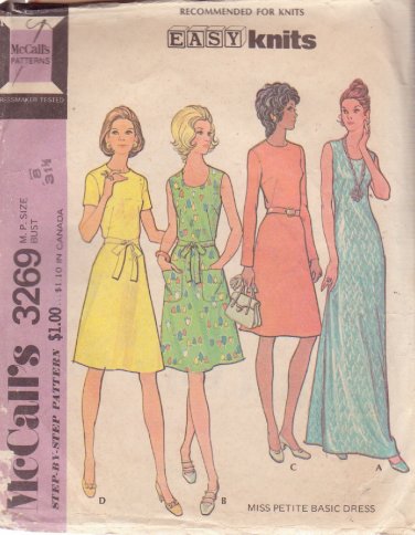 McCALL'S PATTERN 3269 SIZE 8 MISSES' PETITE BASIC DRESS