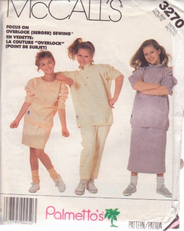 McCALL'S PATTERN 3270  SIZE SMALL 7 GIRL'S TOP, SKIRT, PANTS & TRANSFER UNCUT