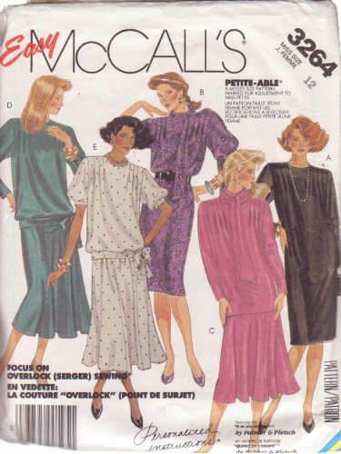 McCALL'S PATTERN 3264 SIZE 12 MISSES' DRESS, TOP, SKIRT, SCARF