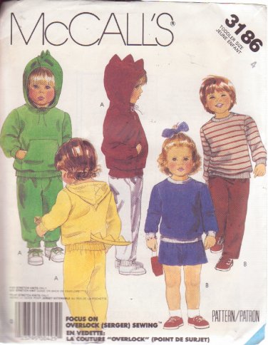 McCALL'S PATTERN 3186 SIZE 4 CHILD'S UNISEX TOP, PANTS & SHORTS UNCUT